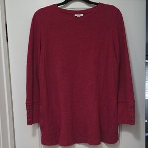J. Jill Rich Red Long Sleeve Top with Button Detail